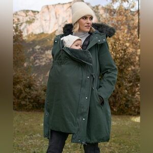 Women's Seraphine maternity babywearing Green Parka jacket Coat NWT sz 10